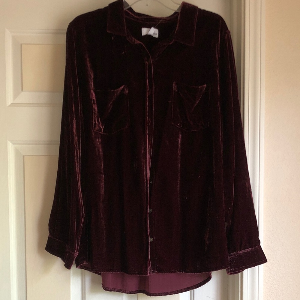NWT Sonoma burgundy faux velvet top